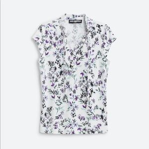KARL LAGERFELD PARIS BELVEDERE NECK TIE TOP PURPLE FLORAL